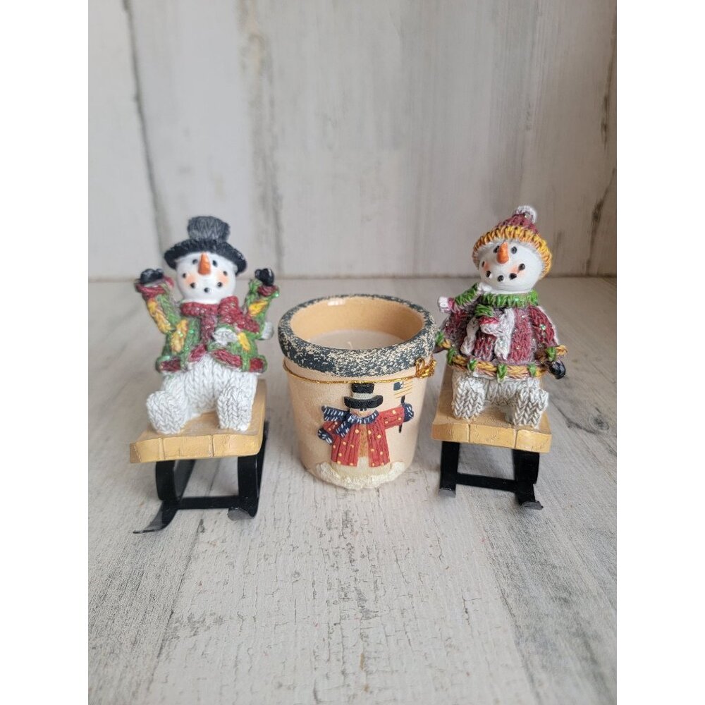Snowman sleigh set tealight‎ candle xmas figure decor snow